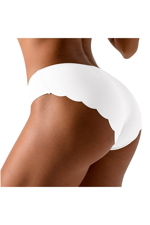 Low Rise Seamless Underwear for Women No Show Panties Cheeky Scalloped Edge Bikini Briefs Breathable Yoga Panties Ladies Undies Underpants