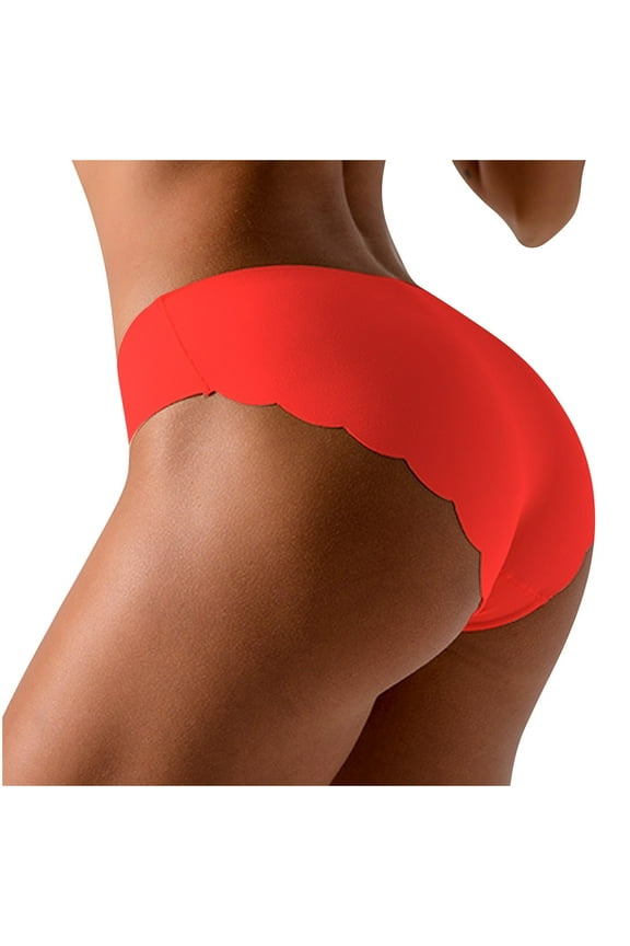 Low Rise Seamless Underwear for Women No Show Panties Cheeky Scalloped Edge Bikini Briefs Breathable Yoga Panties Ladies Undies Underpants