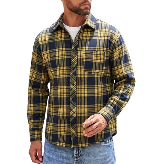 dazeni Men's Big & Tall Flannel Shirts M-5XL Plus Size Long Sleeve Plaid Button Down Shirt Jacket Fall Winter Casual Lapel Work Tops