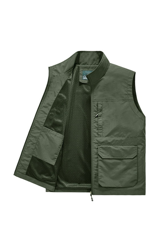 Men's Casual Outdoor Vest Solid Color Lightweight Work Vest Safari Fishing Shooting Vests Travel Sleeveless Cargo Jacket with Multi Pockets