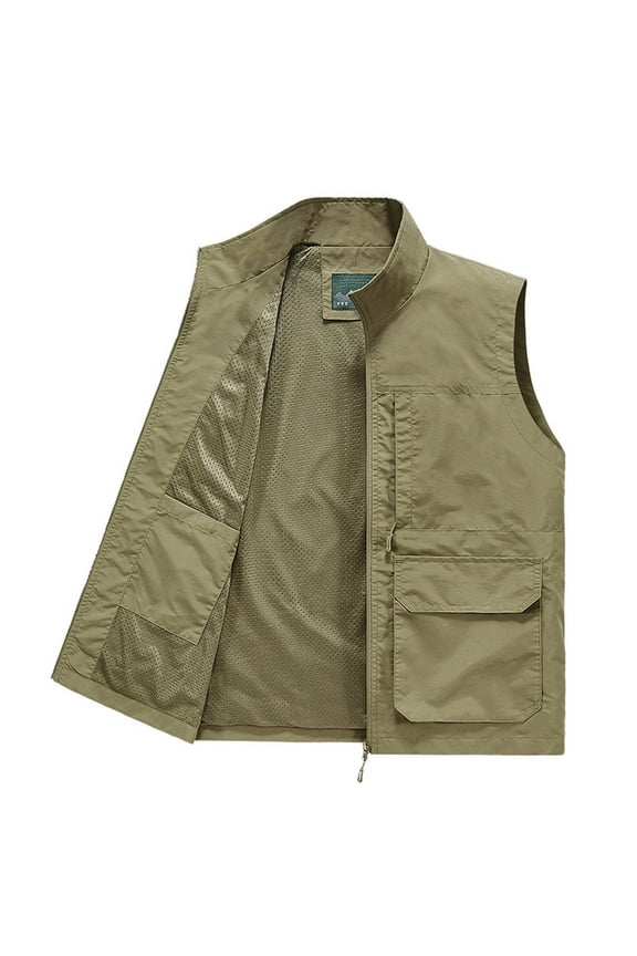 Men's Casual Outdoor Vest Solid Color Lightweight Work Vest Safari Fishing Shooting Vests Travel Sleeveless Cargo Jacket with Multi Pockets
