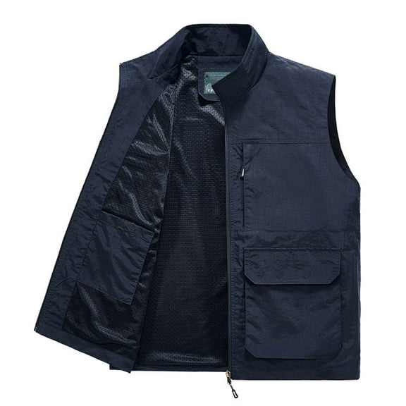 dazeni Men's Casual Outdoor Vest Solid Color Lightweight Work Vest Safari Fishing Shooting Vests Travel Sleeveless Cargo Jacket with Multi Pockets
