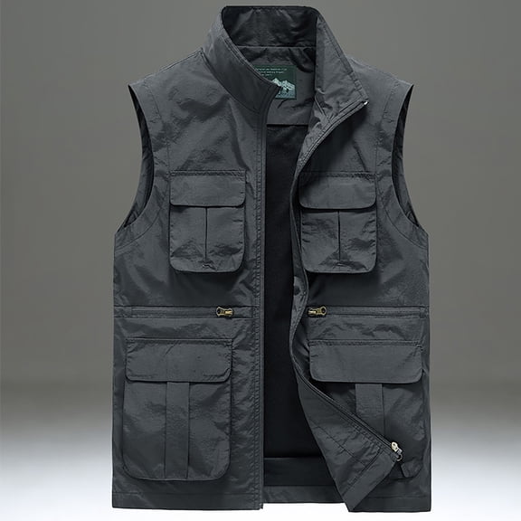 dazeni Men's Casual Outdoor Vest Solid Color Lightweight Work Vest Safari Fishing Shooting Vests Travel Sleeveless Cargo Jacket with Multi Pockets