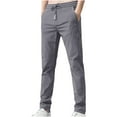 thumbnail image 1 of dazeni Men's Casual Pants Regular Fit Elastic Waist Drawstring Twill Pants Lightwieght Straight Leg Chino Pants with Pockets, 1 of 3