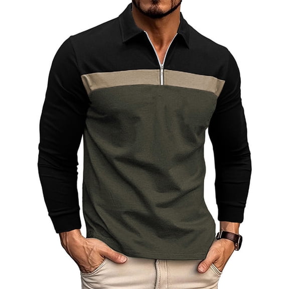 dazeni Men's Half Zip Pullover Tops Lightweight Color Block Lapel Long Sleeve Shirts Slim Fit Workout Gym Tee 3X-Large Army Green