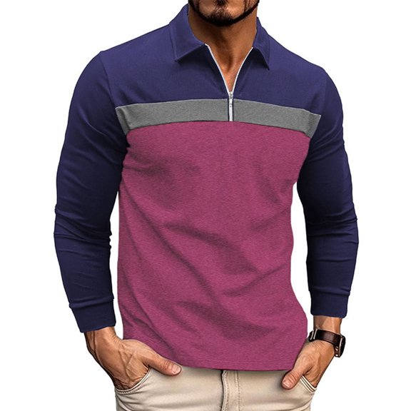 dazeni Men's Half Zip Pullover Tops Lightweight Color Block Lapel Long Sleeve Shirts Slim Fit Workout Gym Tee 3X-Large Wine