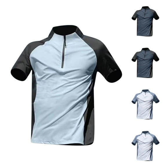 dazeni Men's Quick Dry Active Tshirts Quarter Zip Short Sleeve Athletic Pullover Color Block 1/4 Zip Up Fishing Running Outdoor Shirt
