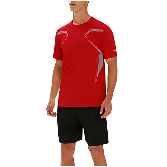 dazeni Men's Shirt and Shorts Set Big and Tall M-5XL 2 Piece Quick Dry Athletic Outfits Fashion Summer Tracksuits Casual Sportwear Set Red XX-Large