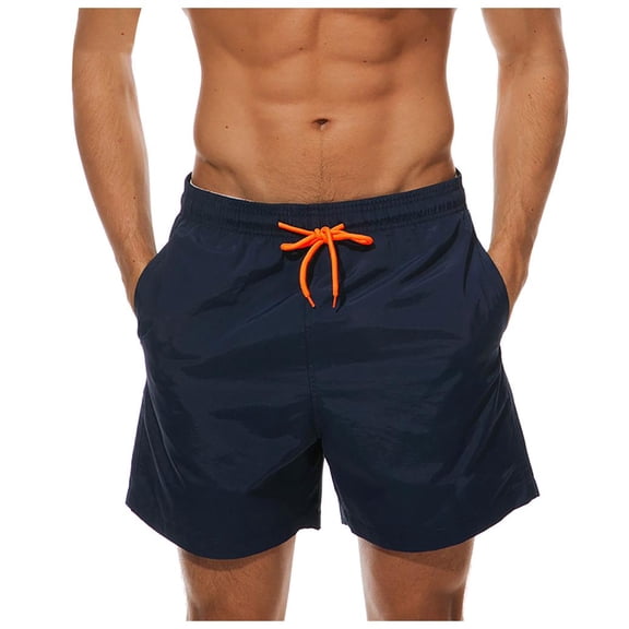 dazeni Men's Swim Trunks Quick Dry Beach Shorts with Pockets Loose Casual Summer Beach Straight Leg Drawstring Shorts Navy L