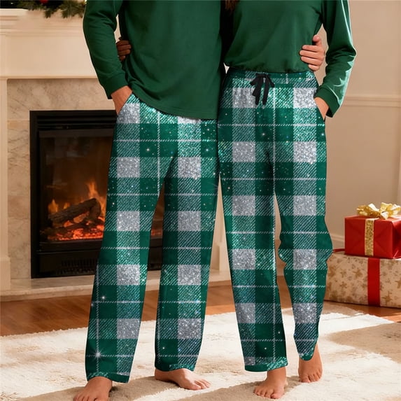 dazeni Mens Christmas Plaid Pajama Pants Straight Leg Bottoms Pants Elastic Waisted Sleep PJs with Pockets D XXL