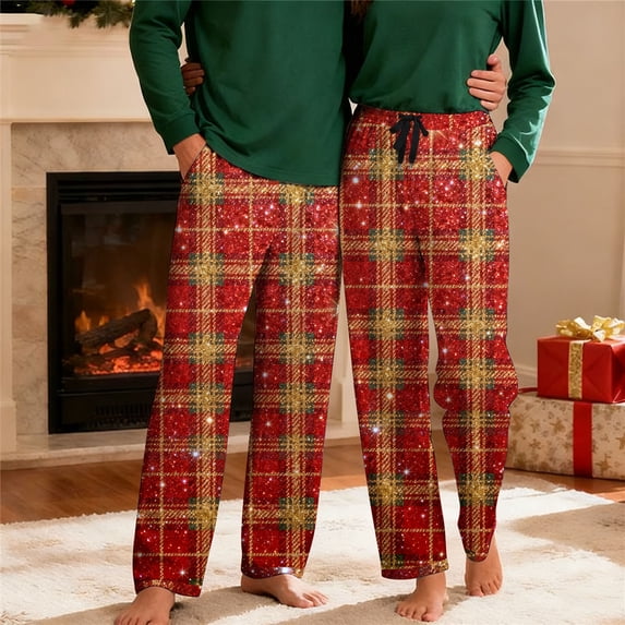 dazeni Mens Christmas Plaid Pajama Pants Straight Leg Bottoms Pants Elastic Waisted Sleep PJs with Pockets E XXL