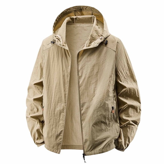 dazeni Mens Lightweight Full Zip Hoodies Jackets Oversized Sun Protection Long Sleeve Outwear UPF 50  Quic Dry Outdoor Fishing Hiking Performance Shirt Khaki 3X-Large