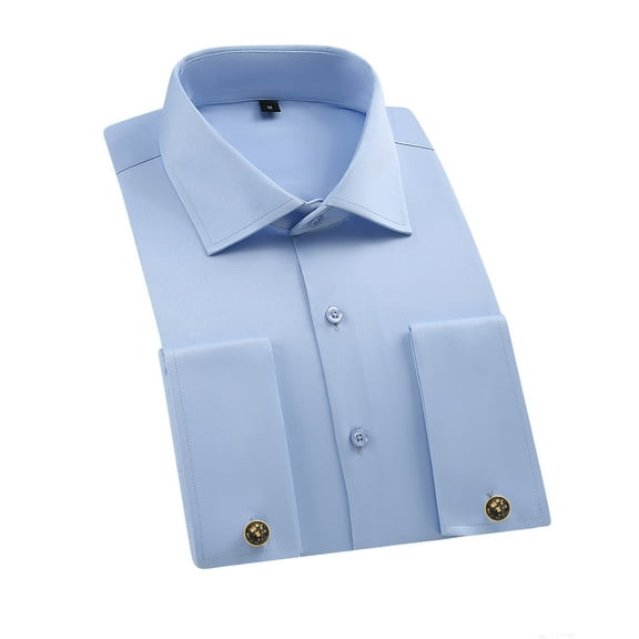dazeni Mens Slim Fit Dress Shirts Cotton Long Sleeve Button Down Shirt Wrinkle Free Business Casual Blouse Solid Lapel Office Work Tops Light Blue X-Large