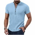 thumbnail image 1 of dazeni Mens Summer Linen T Shirts Lightweight Slim Fit Button Down Henley Shirts Solid Casual short Sleeve Tops Lightweight Beach Vacation Outfits Sky Blue X-Large, 1 of 6