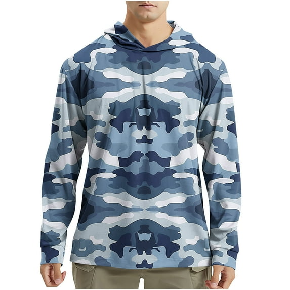 dazeni Mens UPF 50+ Hoodie Shirts Camo Print Long Sleeve Sun Protection Hooded Shirts Lightweight Breathable Quick Dry Hoodies Tops