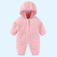 thumbnail image 1 of dazeni Newborn Baby 3M-3Y Polar Fleece Jumpsuit Girls Boys Winter Hooded Coverall Romper Cute Baby Snowsuit Clothes Pink 3 Months, 1 of 8