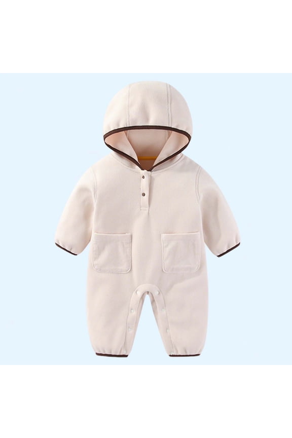 Newborn Baby 3M-3Y Polar Fleece Jumpsuit Girls Boys Winter Hooded Coverall Romper Cute Baby Snowsuit Clothes White 6 Months