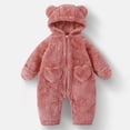 thumbnail image 1 of dazeni Newborn Baby Bear Outfit Suit Thick Plush Fleece Jumpsuit Romper Hooded Winter Clothes Snowsuit Coat for Infant Girls Boys Pink 3 Months, 1 of 3