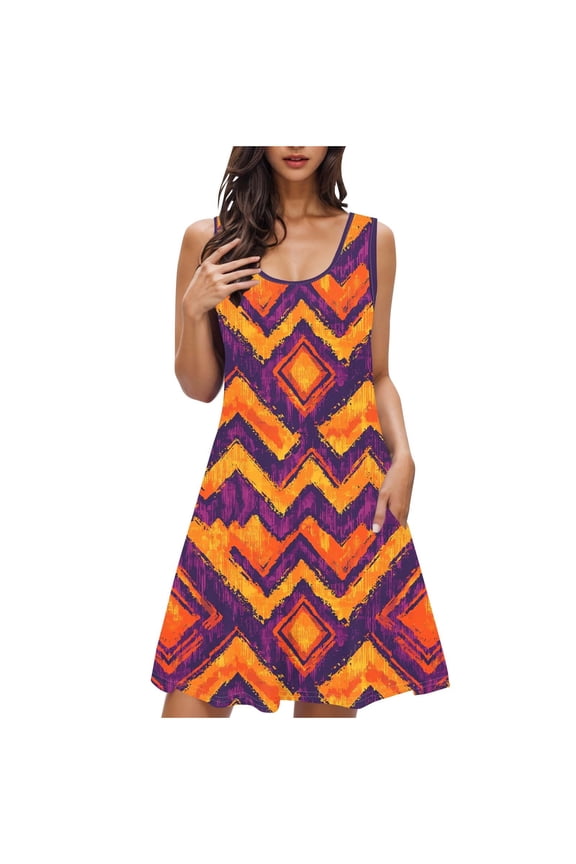 Nightgowns for Women 2025 Trendy Vintage Print Sleeveless House Dress Ladies Strip Crewneck Long Nightdress with Pockets S-XX