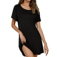 thumbnail image 1 of dazeni Nightgowns for Women Short Sleeve Sleep Shirts Scoop Neck Nightshirts Soft Sleepshirt Caual T Shirt Sleepdress Solid Color Pajamas House Dress, 1 of 7