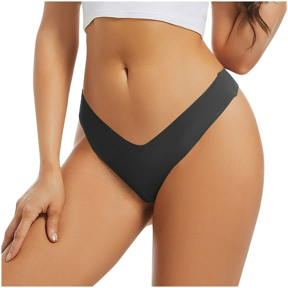 dazeni No Show Seamless Thongs for Women V-waisted Stretchy No Line Thong Underwear Breathable Low Rise Cotton Panties Ladies Underpants