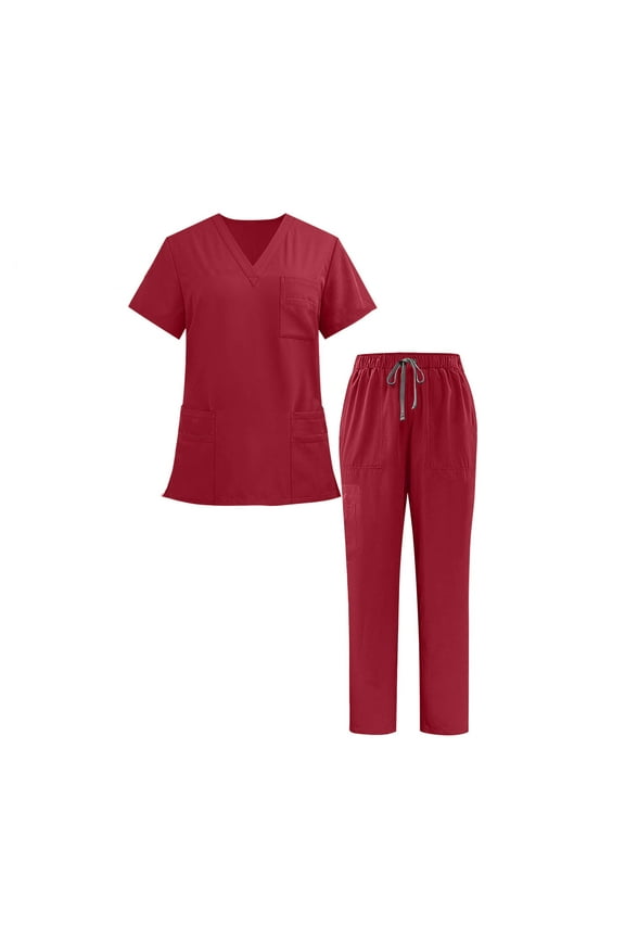 Nursing Scrubs for Women Set V-Neck Short Sleeve Top & Elastic Waisted Scrub Pants Medical Uniforms Unisex Scrub Sets XS-2XL