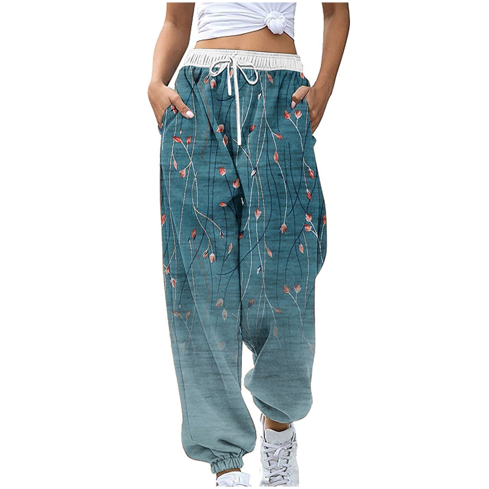dazeni Oversized Baggy Sweatpants for Women Colorful Floral Floral