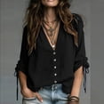 thumbnail image 1 of dazeni Oversized Blouse for Women Ruched Drawstring Long Sleeve Tops Loose Fit V Neck Shirts Casual Dressy Top Black Medium, 1 of 6