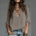 thumbnail image 1 of dazeni Oversized Blouse for Women Ruched Drawstring Long Sleeve Tops Loose Fit V Neck Shirts Casual Dressy Top Gray Large, 1 of 6