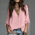 thumbnail image 1 of dazeni Oversized Blouse for Women Ruched Drawstring Long Sleeve Tops Loose Fit V Neck Shirts Casual Dressy Top Pink Large, 1 of 6