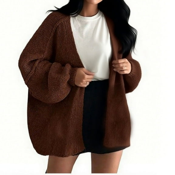 dazeni Oversized Cardigan Sweater for Women Fashion Knit Open Front Cardigan Jackets Solid Casual Fall Winter Outwear Brown L