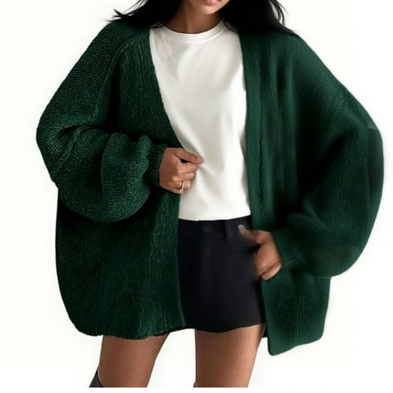dazeni Oversized Cardigan Sweater for Women Fashion Knit Open Front Cardigan Jackets Solid Casual Fall Winter Outwear Green XL