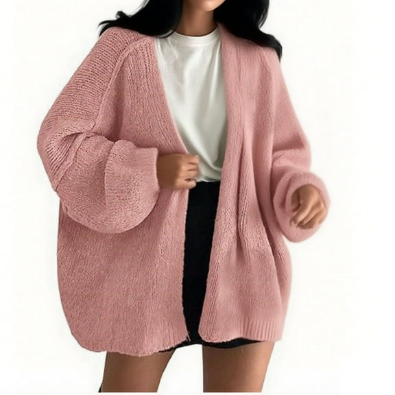 dazeni Oversized Cardigan Sweater for Women Fashion Knit Open Front Cardigan Jackets Solid Casual Fall Winter Outwear Pink XXL