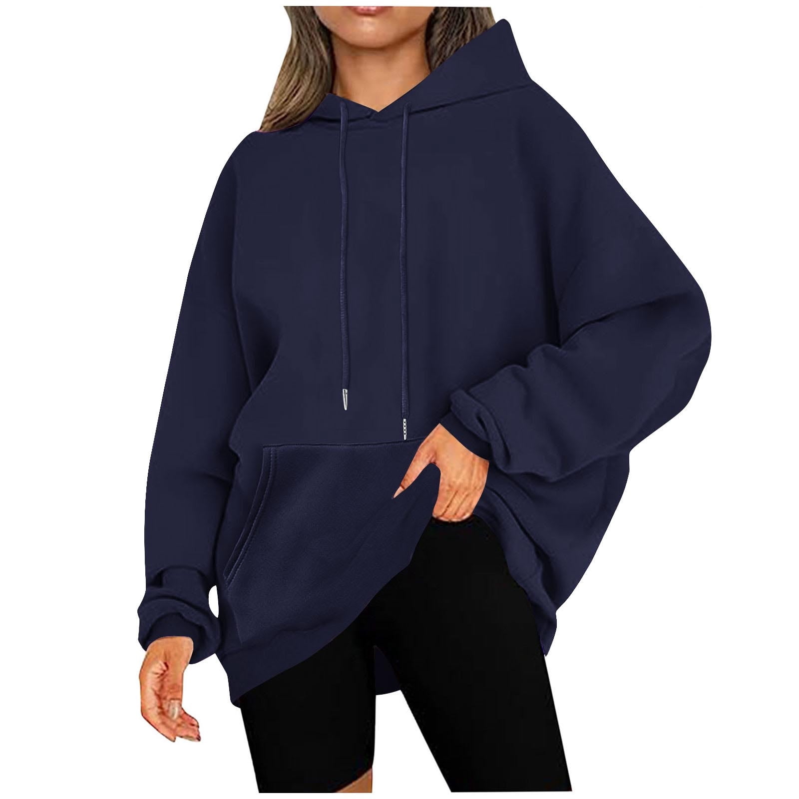 Plus Size Drawstring Geometric Long Sleeve Hoodie