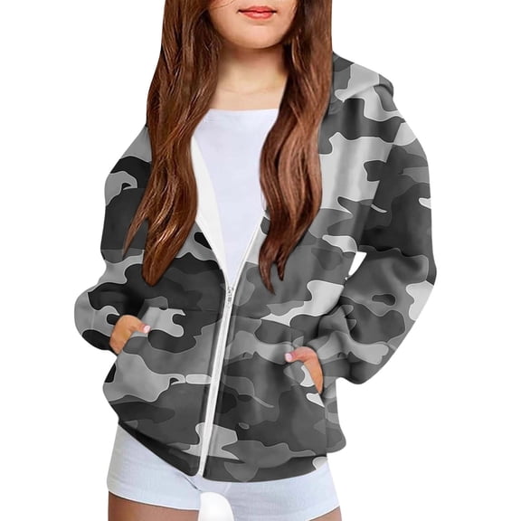 dazeni Oversized Hoodies for Boy Girls Fashion Camo Fleece Hooded Sweatshirts Full Zip Jacket with Pockets