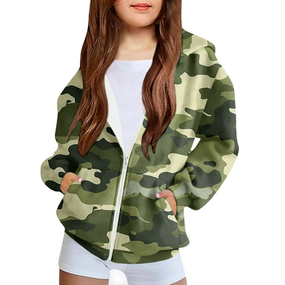 dazeni Oversized Hoodies for Boy Girls Fashion Camo Fleece Hooded Sweatshirts Full Zip Jacket with Pockets