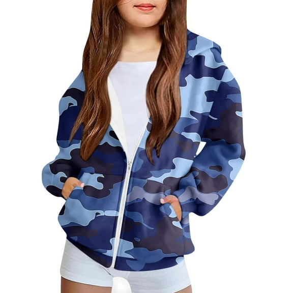 dazeni Oversized Hoodies for Boy Girls Fashion Camo Fleece Hooded Sweatshirts Full Zip Jacket with Pockets