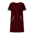 thumbnail image 1 of dazeni Pajama Nightgown for Women Block Color Front Zipper House Dress with Pockets Short Sleeve Nightwear Striped Caual T Shirt Sleepdress S-3XL, 1 of 5