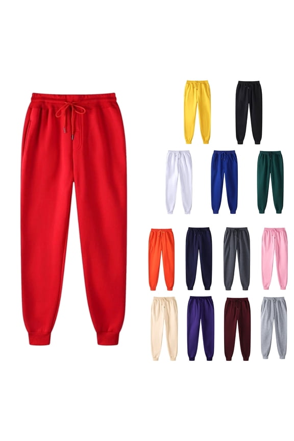 Petite Sweatpants for Women Fleece High Waisted Athletic Workout Joggers with Pockets Solid Color Comfy Lounge Pants for Work Travel Watermelon Red XXXL