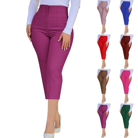 dazeni Plus Size Capri Leggings for Women High Waisted Business Capris Slim Fit Cropped Trousers for Curvy Women