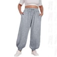 thumbnail image 1 of dazeni Plus Size Joggers Sweatpants for Women Pilates Wide Leg Pants Athletic Workout Baggy Sweatpants Solid Color Comfy Pocketed Curve Trousers Gray XL, 1 of 6