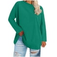 thumbnail image 1 of dazeni Plus Size Tops for Women Casual Loose Long Sleeve Crewneck Tunic Tops Solid Basic T-Shirt Spring Summer Tee Army Green 4X-Large, 1 of 5