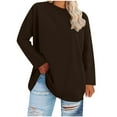 thumbnail image 1 of dazeni Plus Size Tops for Women Casual Loose Long Sleeve Crewneck Tunic Tops Solid Basic T-Shirt Spring Summer Tee Brown X-Large, 1 of 5