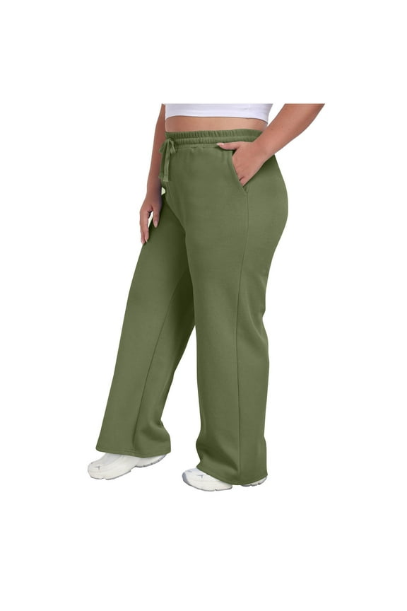 Plus Size Wide Leg Sweatpants for Women High Waisted Draswtring Athletic Workout Sweatpants Solid Color Comfy Pocketed Curve Trousers Army Green XXXL