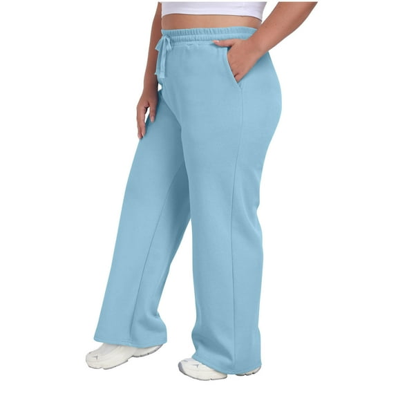 dazeni Plus Size Wide Leg Sweatpants for Women High Waisted Draswtring Athletic Workout Sweatpants Solid Color Comfy Pocketed Curve Trousers Light Blue XXXXL