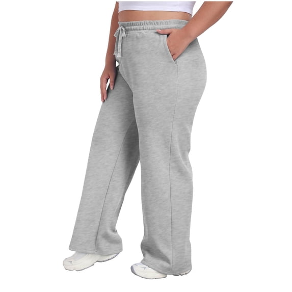 dazeni Plus Size Wide Leg Sweatpants for Women High Waisted Draswtring Athletic Workout Sweatpants Solid Color Comfy Pocketed Curve Trousers Gray XL