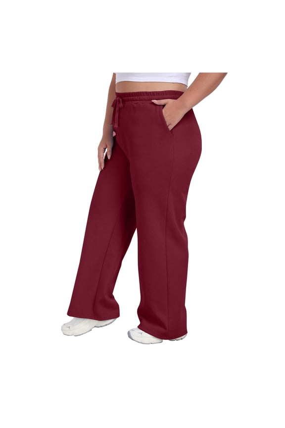 Plus Size Wide Leg Sweatpants for Women High Waisted Draswtring Athletic Workout Sweatpants Solid Color Comfy Pocketed Curve Trousers Wine XXL