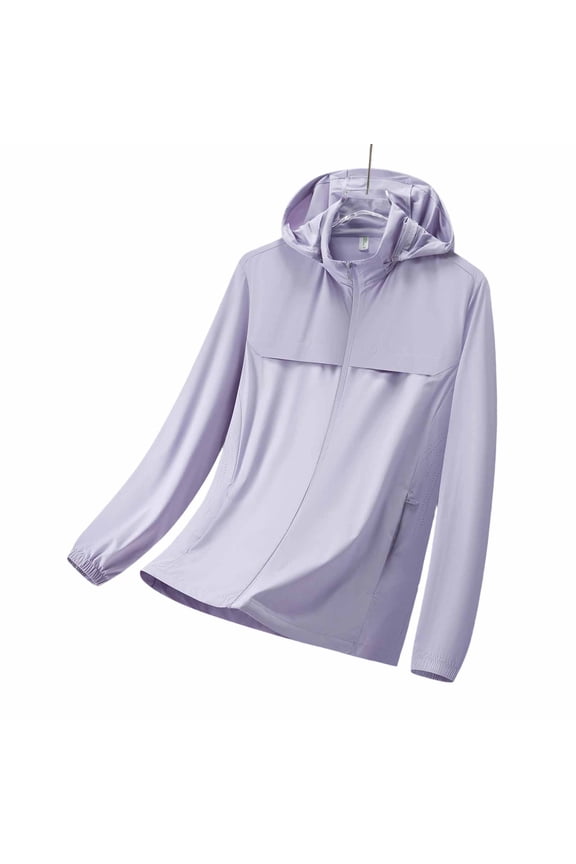Plus Size XL-5XL UPF 50+ Sun Protection Hoodie Jackets Lightweight Zip up Long Sleeve Running Hiking Athletic Jacket Summer Outdoor Clothes Purple