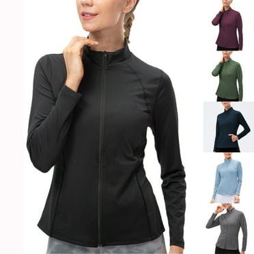 dazeni Prime Day Deals Today Women's Cropped Athletic Full Zip Jacket Long Sleeve Workout Running Jacket Slim Yoga Track Jacket with Pockets