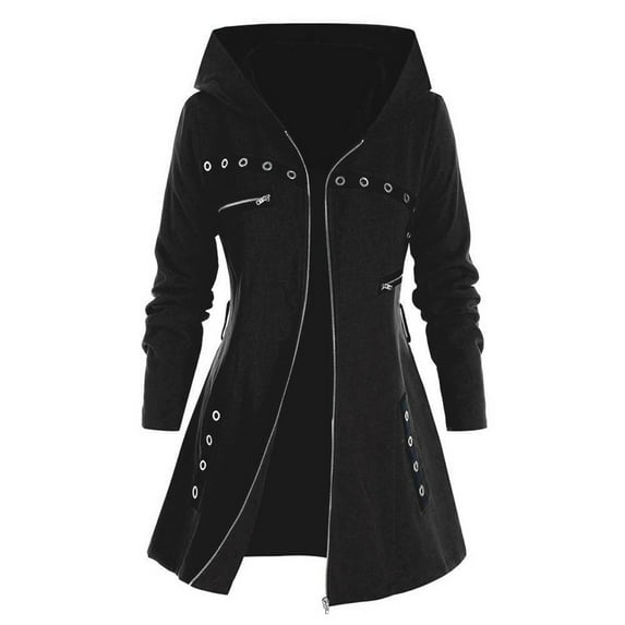 dazeni Today Women's Trench Coats Mid-Length Zip Up Belted Overcoat Long Dress Casual Hooded Jacket Outwear